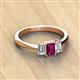 3 - Daria 6x4 mm Emerald Cut Rhodolite Garnet and Lab Grown Diamond Side Gallery Work Three Stone Engagement Ring 