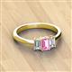 3 - Daria 6x4 mm Emerald Cut Pink Sapphire and Lab Grown Diamond Side Gallery Work Three Stone Engagement Ring 