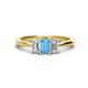 1 - Daria 6x4 mm Emerald Cut Blue Topaz and Lab Grown Diamond Side Gallery Work Three Stone Engagement Ring 