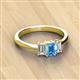 3 - Daria 6x4 mm Emerald Cut Blue Topaz and Lab Grown Diamond Side Gallery Work Three Stone Engagement Ring 