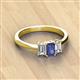 3 - Daria 6x4 mm Emerald Cut Iolite and Lab Grown Diamond Side Gallery Work Three Stone Engagement Ring 