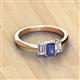 3 - Daria 6x4 mm Emerald Cut Iolite and Lab Grown Diamond Side Gallery Work Three Stone Engagement Ring 