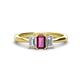 1 - Daria 6x4 mm Emerald Cut Rhodolite Garnet and Lab Grown Diamond Side Gallery Work Three Stone Engagement Ring 