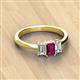 3 - Daria 6x4 mm Emerald Cut Rhodolite Garnet and Lab Grown Diamond Side Gallery Work Three Stone Engagement Ring 