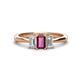 1 - Daria 6x4 mm Emerald Cut Rhodolite Garnet and Lab Grown Diamond Side Gallery Work Three Stone Engagement Ring 