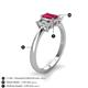 5 - Daria 6x4 mm Emerald Cut Ruby and Lab Grown Diamond Side Gallery Work Three Stone Engagement Ring 