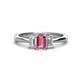 1 - Daria 6x4 mm Emerald Cut Pink Tourmaline and Lab Grown Diamond Side Gallery Work Three Stone Engagement Ring 