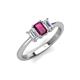 4 - Daria 6x4 mm Emerald Cut Rhodolite Garnet and Lab Grown Diamond Side Gallery Work Three Stone Engagement Ring 