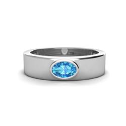 Jason x Oval Shape Blue Topaz Wedding Ring Oval Shape x Blue Topaz ct Solitaire Unisex Wedding Ring Sterling Silver