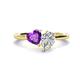 1 - Sasha IGI Certified Pear Shape Lab Grown Diamond & Heart Shape Amethyst 2 Stone Duo Ring 