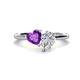 1 - Sasha IGI Certified Pear Shape Lab Grown Diamond & Heart Shape Amethyst 2 Stone Duo Ring 