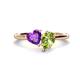 1 - Sasha Heart Shape Amethyst & Pear Shape Peridot 2 Stone Duo Ring 