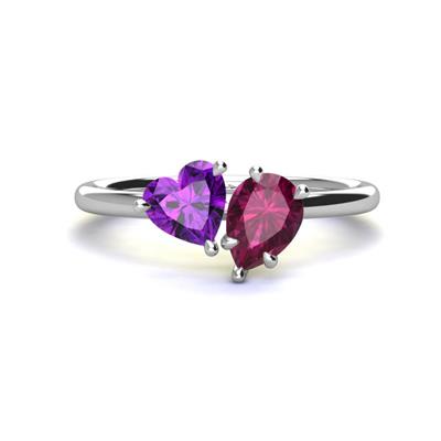 Sasha Heart Shape Amethyst Pear Shape Rhodolite Garnet Stone Duo Ring