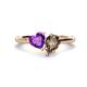 1 - Sasha Heart Shape Amethyst & Pear Shape Smoky Quartz 2 Stone Duo Ring 