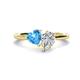 1 - Sasha Heart Shape Blue Topaz & Pear Shape Forever One Moissanite 2 Stone Duo Ring 