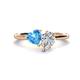 1 - Sasha IGI Certified Pear Shape Lab Grown Diamond & Heart Shape Blue Topaz 2 Stone Duo Ring 