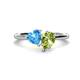 1 - Sasha Heart Shape Blue Topaz & Pear Shape Peridot 2 Stone Duo Ring 