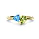 1 - Sasha Heart Shape Blue Topaz & Pear Shape Peridot 2 Stone Duo Ring 