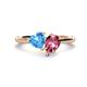 1 - Sasha Heart Shape Blue Topaz & Pear Shape Pink Tourmaline 2 Stone Duo Ring 