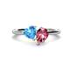 1 - Sasha Heart Shape Blue Topaz & Pear Shape Pink Tourmaline 2 Stone Duo Ring 