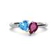 1 - Sasha Heart Shape Blue Topaz & Pear Shape Rhodolite Garnet 2 Stone Duo Ring 