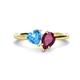 1 - Sasha Heart Shape Blue Topaz & Pear Shape Rhodolite Garnet 2 Stone Duo Ring 