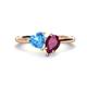 1 - Sasha Heart Shape Blue Topaz & Pear Shape Rhodolite Garnet 2 Stone Duo Ring 