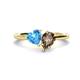 1 - Sasha Heart Shape Blue Topaz & Pear Shape Smoky Quartz 2 Stone Duo Ring 