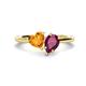 1 - Sasha Heart Shape Citrine & Pear Shape Rhodolite Garnet 2 Stone Duo Ring 