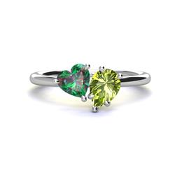 Sasha Heart Shape Lab Created Alexandrite Pear Shape Peridot Stone Duo Ring Heart Shape Lab Created Alexandrite Pear Shape Peridot ctw Four Prong Womens Stone Duo Engagement Ring K White Gold