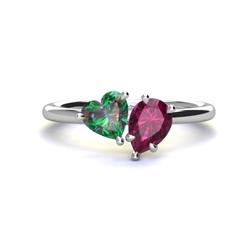 Sasha Heart Shape Lab Created Alexandrite Pear Shape Rhodolite Garnet Stone Duo Ring Heart Shape Lab Created Alexandrite Pear Shape Rhodolite Garnet ctw Four Prong Womens Stone Duo Engagement Ring Platinum