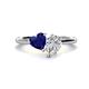 1 - Sasha Heart Shape Lab Created Blue Sapphire & Pear Shape Forever One Moissanite 2 Stone Duo Ring 