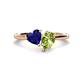 1 - Sasha Heart Shape Lab Created Blue Sapphire & Pear Shape Peridot 2 Stone Duo Ring 