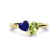 1 - Sasha Heart Shape Lab Created Blue Sapphire & Pear Shape Peridot 2 Stone Duo Ring 