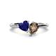 1 - Sasha Heart Shape Lab Created Blue Sapphire & Pear Shape Smoky Quartz 2 Stone Duo Ring 