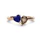 1 - Sasha Heart Shape Lab Created Blue Sapphire & Pear Shape Smoky Quartz 2 Stone Duo Ring 