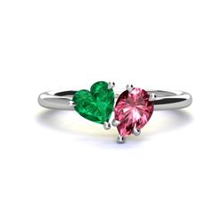 Sasha Heart Shape Lab Created Emerald Pear Shape Pink Tourmaline Stone Duo Ring Heart Shape Lab Created Emerald Pear Shape Pink Tourmaline ctw Four Prong Womens Stone Duo Engagement Ring K White Gold