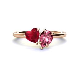 Sasha Heart Shape Lab Created Ruby Pear Shape Pink Tourmaline Stone Duo Ring Heart Shape Lab Created Ruby Pear Shape Pink Tourmaline ctw Four Prong Womens Stone Duo Engagement Ring K Rose Gold