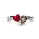 1 - Sasha Heart Shape Lab Created Ruby & Pear Shape Smoky Quartz 2 Stone Duo Ring 