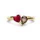 1 - Sasha Heart Shape Lab Created Ruby & Pear Shape Smoky Quartz 2 Stone Duo Ring 