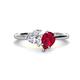 1 - Sasha GIA Certified Heart Shape Diamond & Pear Shape Lab Created Ruby 2 Stone Duo Ring 