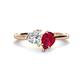 1 - Sasha GIA Certified Heart Shape Diamond & Pear Shape Lab Created Ruby 2 Stone Duo Ring 