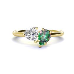 Sasha Heart Shape Forever Brilliant Moissanite Pear Shape Lab Created Alexandrite Stone Duo Ring Heart Shape Forever Brilliant Moissanite Pear Shape Lab Created Alexandrite ctw Four Prong Womens Stone Duo Engagement Ring K Yellow Gold