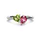 1 - Sasha Heart Shape Peridot & Pear Shape Pink Tourmaline 2 Stone Duo Ring 