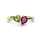 1 - Sasha Heart Shape Peridot & Pear Shape Rhodolite Garnet 2 Stone Duo Ring 