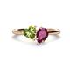 1 - Sasha Heart Shape Peridot & Pear Shape Rhodolite Garnet 2 Stone Duo Ring 