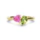 1 - Sasha Heart Shape Lab Created Pink Sapphire & Pear Shape Peridot 2 Stone Duo Ring 