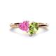 1 - Sasha Heart Shape Lab Created Pink Sapphire & Pear Shape Peridot 2 Stone Duo Ring 