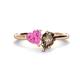 1 - Sasha Heart Shape Lab Created Pink Sapphire & Pear Shape Smoky Quartz 2 Stone Duo Ring 