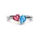 1 - Sasha Heart Shape Pink Tourmaline & Pear Shape Blue Topaz 2 Stone Duo Ring 